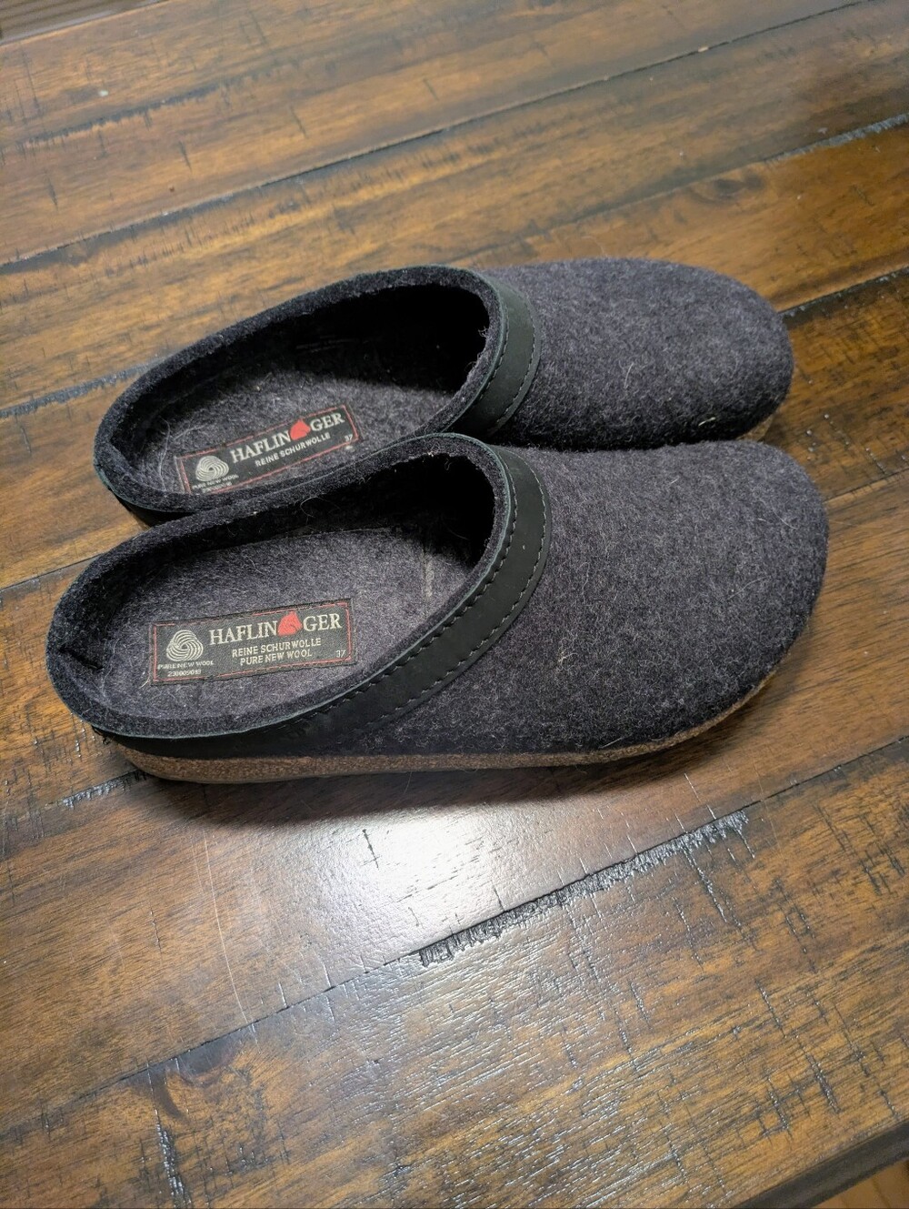 Haflinger Grizzly GZL Charcoal gray wool felt clogs mules slippers size 37 us 6 - Picture 2 of 8